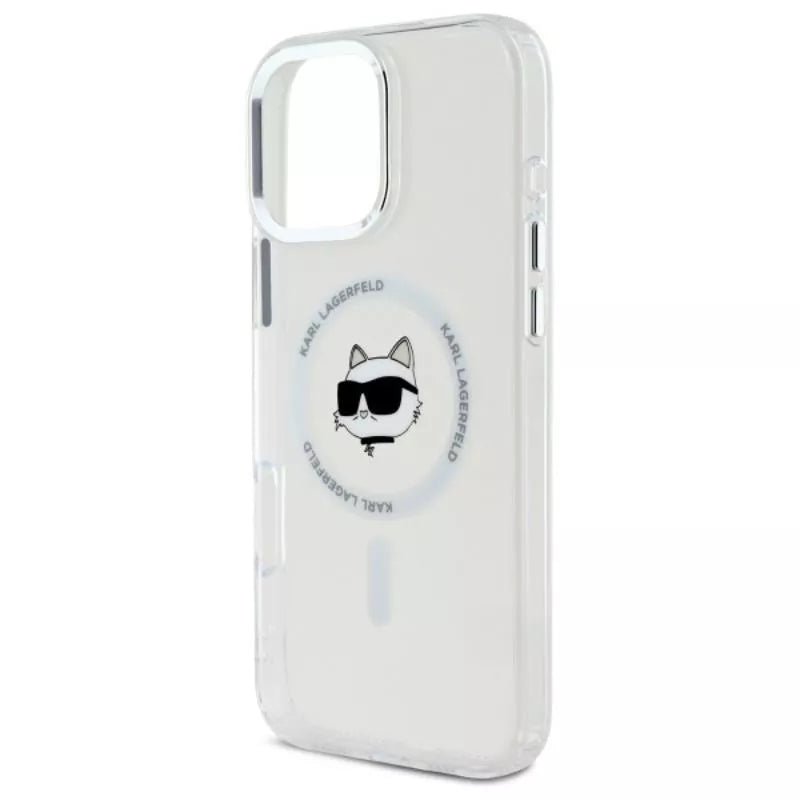 Karl Lagerfeld IML Metal Choupette Head MagSafe – dėklas iPhone 16 Pro Max (baltas)