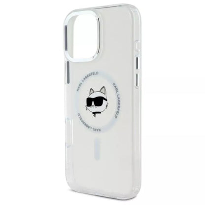 Karl Lagerfeld IML Metal Choupette Head MagSafe – dėklas iPhone 16 Pro Max (baltas)