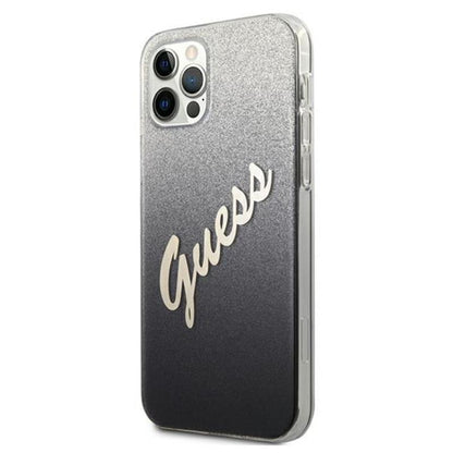 Guess Blizgus gradientas su užrašu - Dėklas iPhone 12 / iPhone 12 Pro (Juodas)