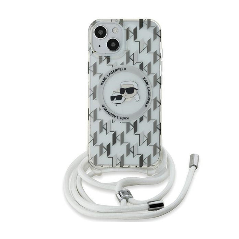 Karl Lagerfeld IML krepšys ant peties Monogram Karl & Choupette Head MagSafe – iPhone 15 / 14 / 13 dėklas (skaidrus)