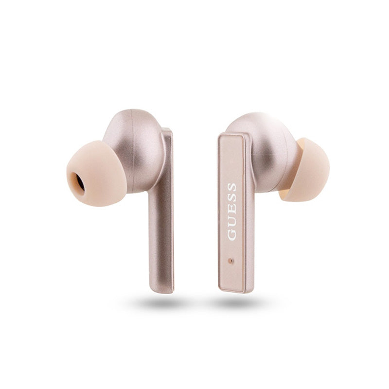 Guess Printed Logo – „Bluetooth“ TWS ausinės + įkrovimo dėklas (rožinės spalvos)