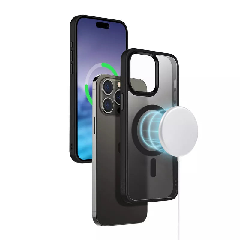 Crong Hybrid Frost MAG Cover - dėklas, skirtas iPhone 15 su MagSafe (juodas)