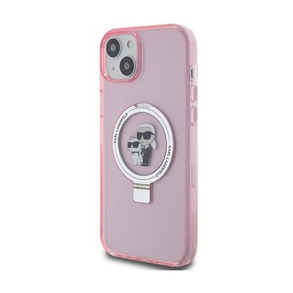 Karl Lagerfeld žiedo laikiklis Karl & Choupette MagSafe – „iPhone 15 Plus“ dėklas (rožinis)