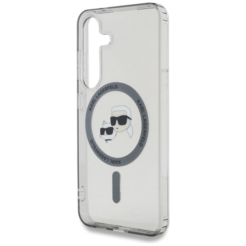 Karl Lagerfeld Button Karl & Choupette Heads Printed Logo MagSafe – Dėklas, skirtas „Samsung Galaxy S25“ (Juoda)