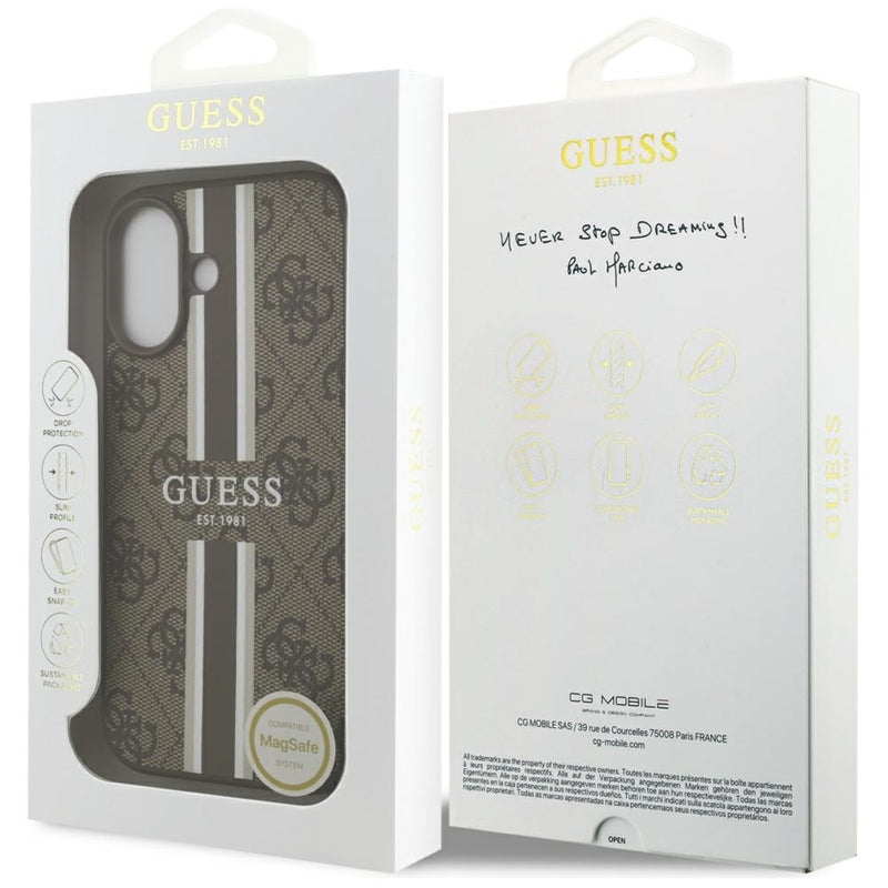 Guess 4G Printed Stripes MagSafe dėklas iPhone 17 (rudos spalvos)