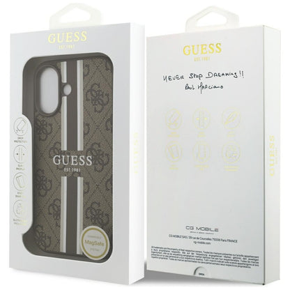 Guess 4G Printed Stripes MagSafe dėklas iPhone 17 (rudos spalvos)