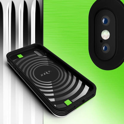 Zizo Retro serija – dėklas su pinigine, magnetiniu uždarymu ir integruota atrama, skirta „iPhone Xs“ / „X“ (Neoninė žalia / Sidabrinė)