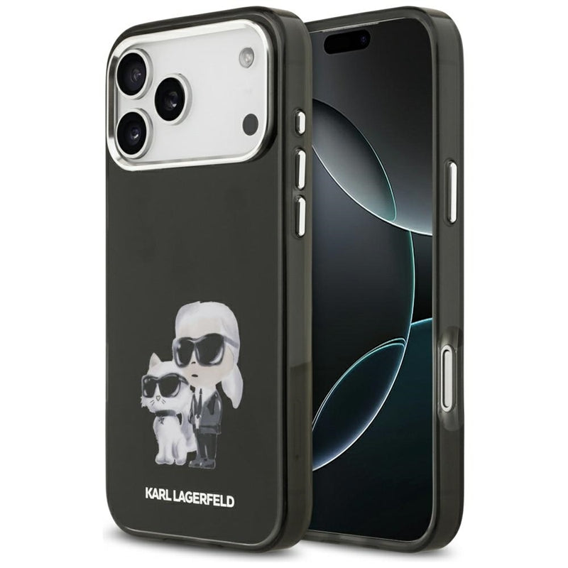 Karl Lagerfeld IML Aquarelle Karl & Choupette & Logo MagSafe - dėklas iPhone 17 Pro (juodas)