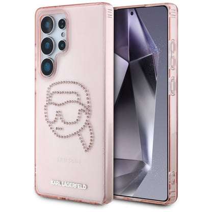Karl Lagerfeld Rhinestones Karl Head Logo – dėklas, skirtas „Samsung Galaxy S25 Ultra“ (rožinė)