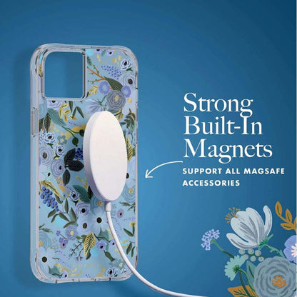 "Rifle Paper" permatomas "MagSafe" – „iPhone 14 Plus“ dėklas („Garden Party Blue“)