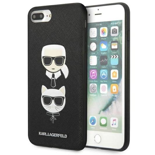 Karl Lagerfeld Saffiano Karl & Choupette Heads - Dėklas iPhone 8 Plus / 7 Plus (Juoda)