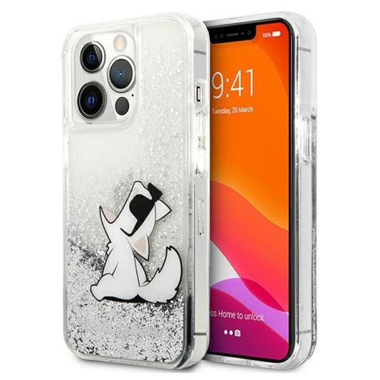 Karl Lagerfeld Liquid Glitter Choupette Fun – „iPhone 13 Pro Max“ dėklas (sidabrinis)