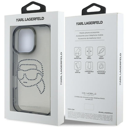 Karl Lagerfeld IML Rhinestones Karl Head – dėklas iPhone 16 Pro (juodas)