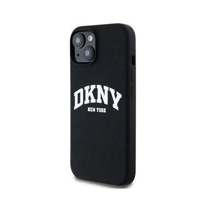 DKNY skystas silikonas baltas spausdintas logotipas MagSafe - dėklas, skirtas iPhone 15 Plus / 14 Plus (juodas)