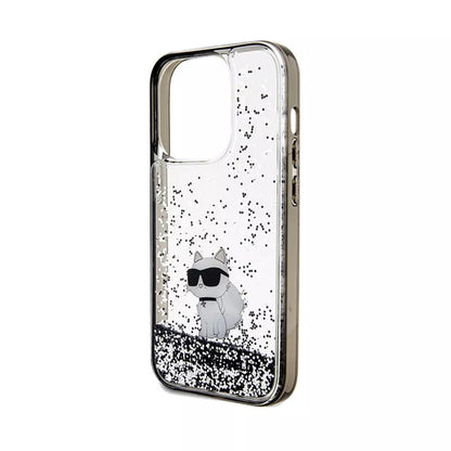 Karl Lagerfeld Liquid Glitter Choupette – dėklas iPhone 14 Pro Max (skaidrus)