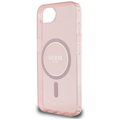 Guess IML Glitter Circle MagSafe – dėklas, skirtas iPhone 16e (rožinis)