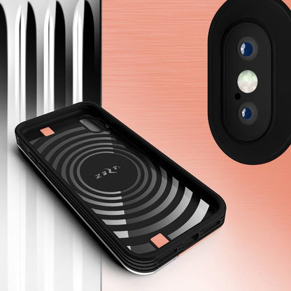 Zizo Retro serija – piniginės nugarėlė su magnetiniu užsegimu ir integruotu stovu, skirta iPhone Xs / X (persikų/sidabro spalvos)