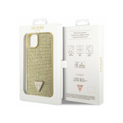 Guess Rhinestone Triangle – „iPhone 14“ dėklas (auksinis)
