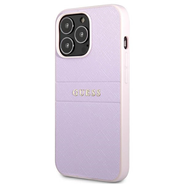 Guess Saffiano Hot Stamp & Metal Logo – „iPhone 13 Pro“ dėklas (violetinis)