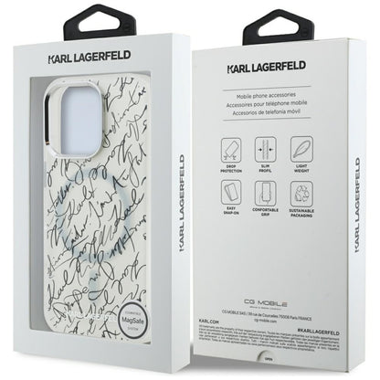 Karl Lagerfeld IML Karl Script Pattern MagSafe - Dėklas iPhone 16 Pro (baltas)