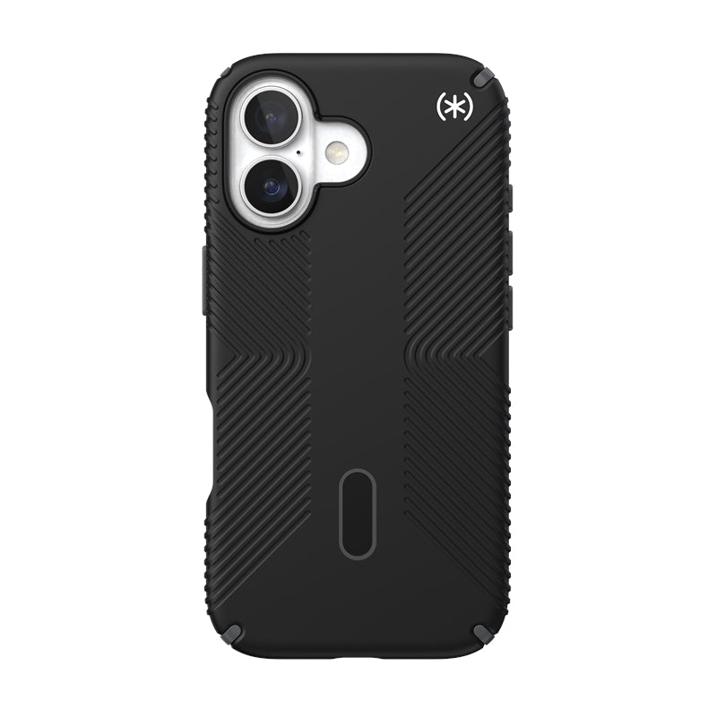 Speck Presidio2 Grip ClickLock ir MagSafe – iPhone 17 dėklas (juoda / alyvuogių pilka / balta)