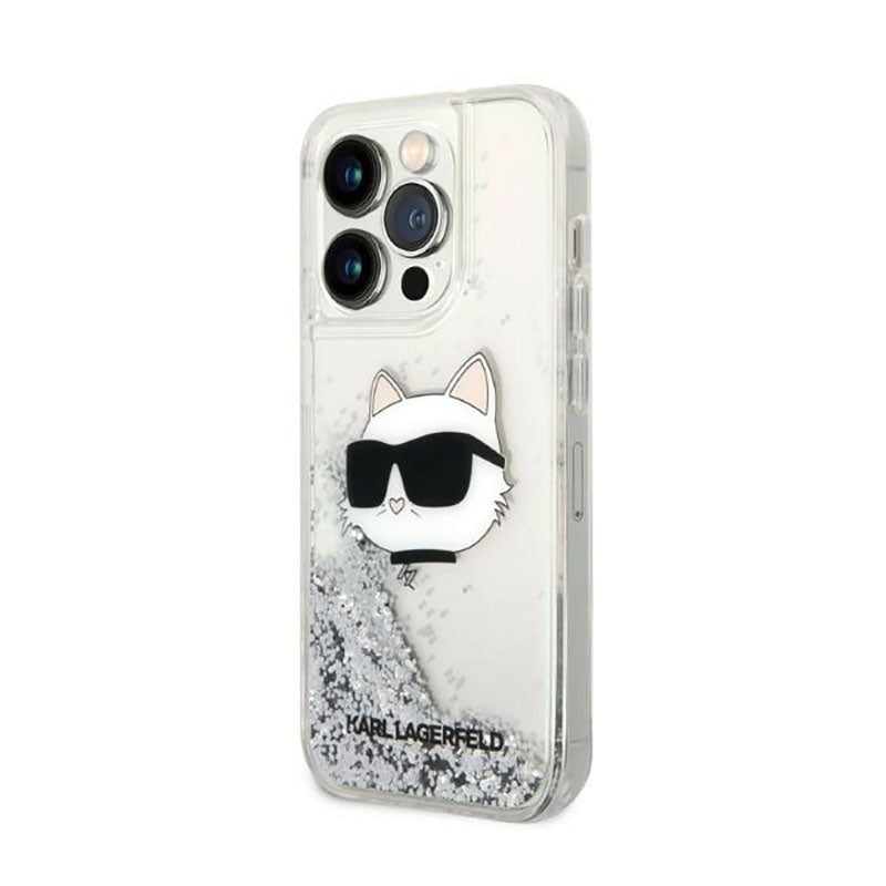 Karl Lagerfeld Liquid Glitter NFT Choupette Head – dėklas, skirtas iPhone 14 Pro Max (sidabrinis)