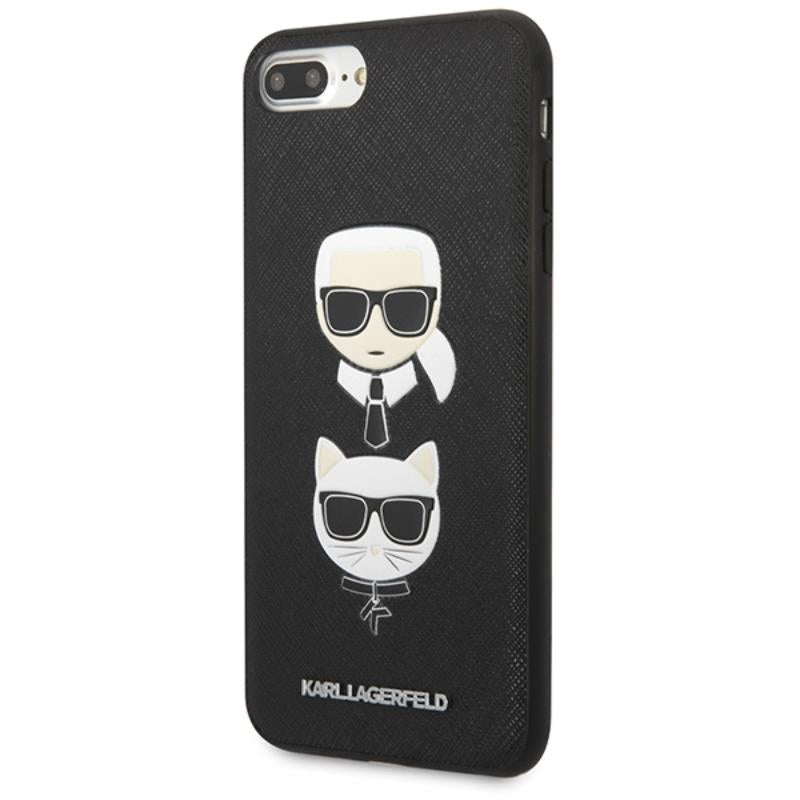 Karl Lagerfeld Saffiano Karl & Choupette Heads - Dėklas iPhone 8 Plus / 7 Plus (Juoda)
