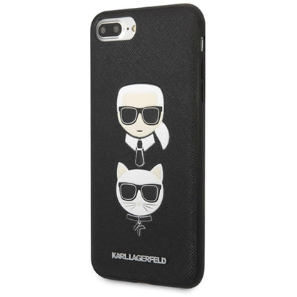 Karl Lagerfeld Saffiano Karl & Choupette Heads - Dėklas iPhone 8 Plus / 7 Plus (Juoda)
