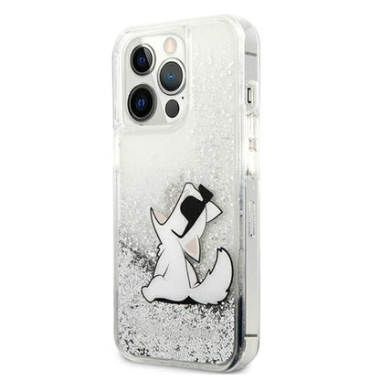 Karl Lagerfeld Liquid Glitter Choupette Fun – „iPhone 13 Pro Max“ dėklas (sidabrinis)