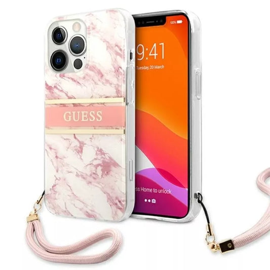 Guess "Marble Strap" dėklas "iPhone 13 Pro Max" (Rožinis)