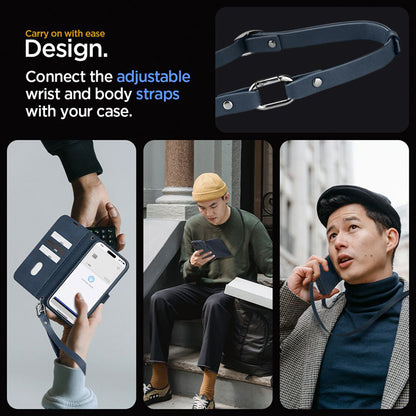 Spigen Wallet S Pro – dėklas, skirtas iPhone 15 Pro (tamsiai mėlynas)