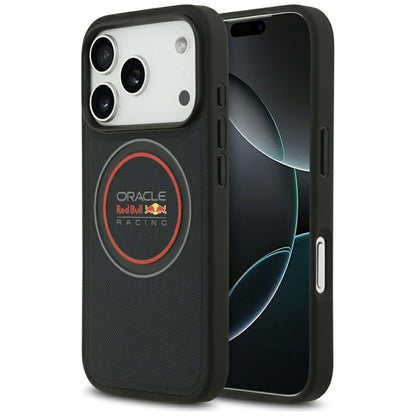 Red Bull tinklinio logotipo ir raudono žiedo „MagSafe“ dėklas – „iPhone 17 Pro“ (tamsiai mėlynas)