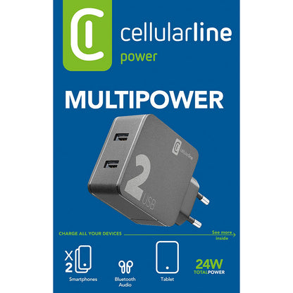 Cellularline Multipower 2 – 2x USB-A 12W + 12W tinklo įkroviklis (juodas)