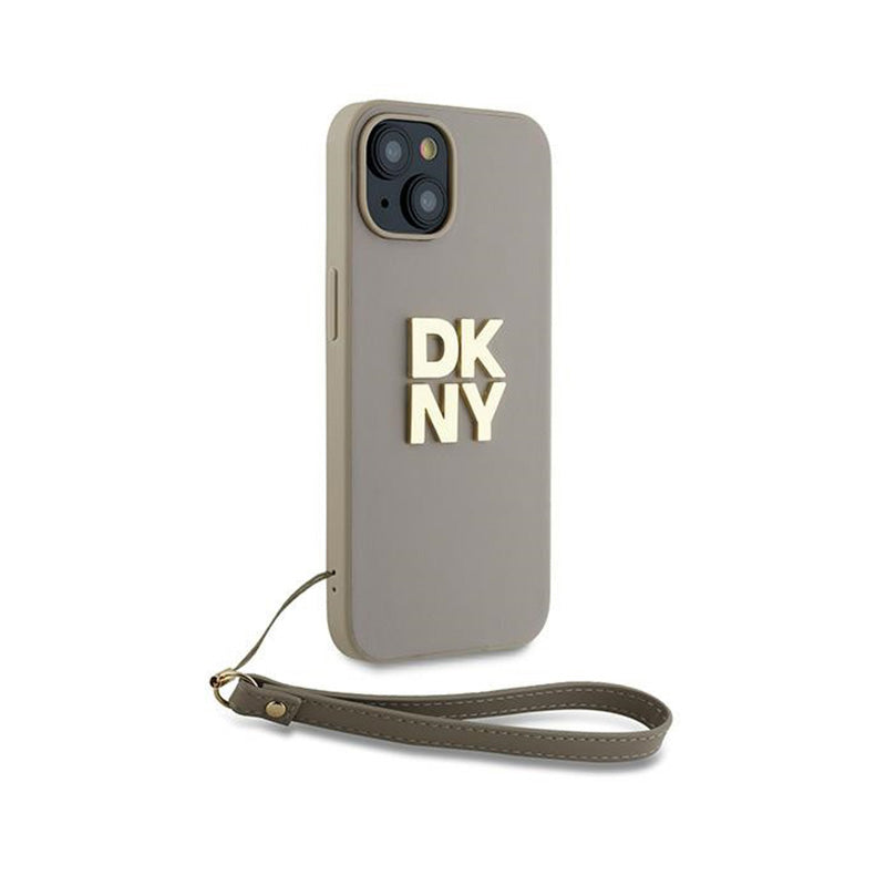 DKNY riešo dirželio logotipas - dėklas iPhone 15 Plus (smėlio spalvos)