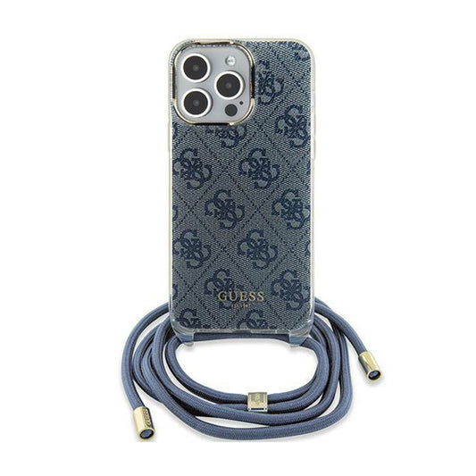 Guess Crossbody Cord 4G Print dėklas - iPhone 15 (Mėlynas)