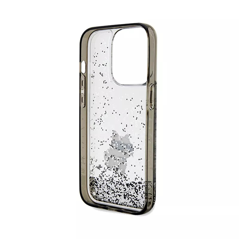 Karl Lagerfeld Liquid Glitter Choupette – dėklas iPhone 14 Pro Max (skaidrus)