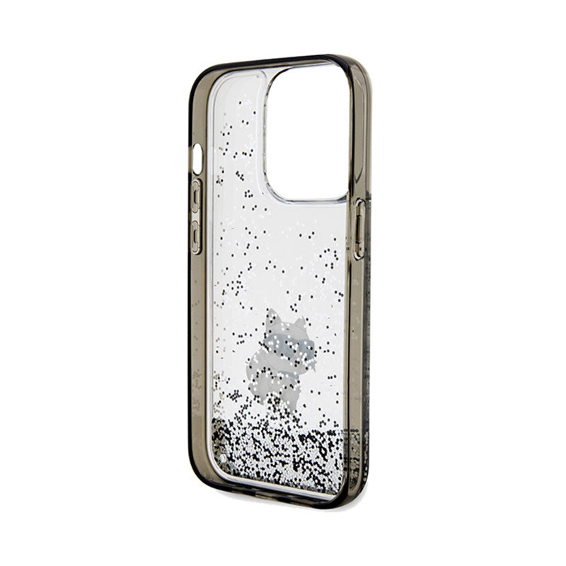 Karl Lagerfeld Liquid Glitter Choupette – dėklas iPhone 14 Pro Max (skaidrus)