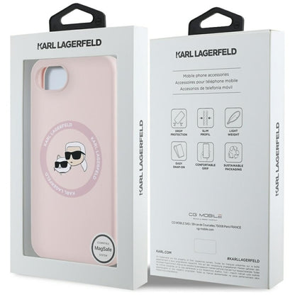 Karl Lagerfeld silikoninis Karl & Choupette Heads MagSafe – dėklas iPhone 16e (rožinis)