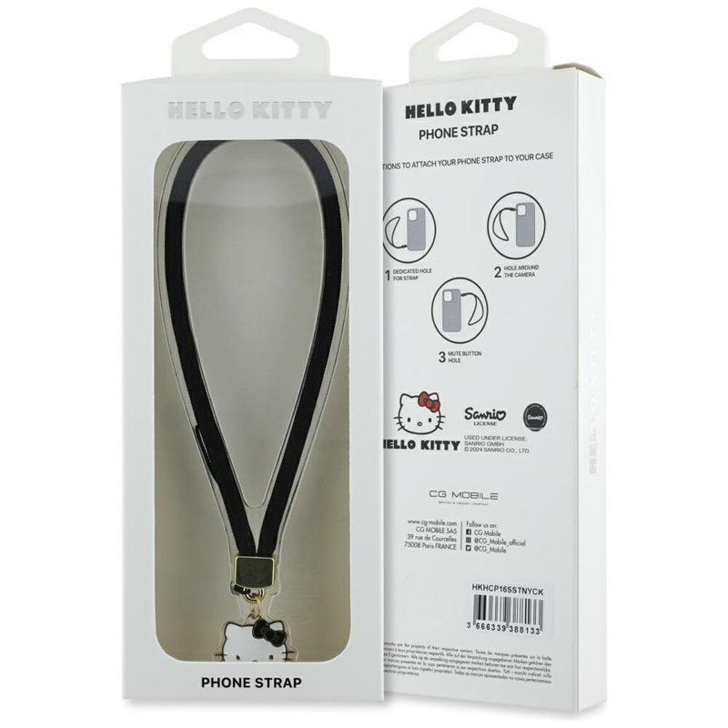 Hello Kitty nailono virvutė su Kitty galvute - telefono pakabukas (juodas)