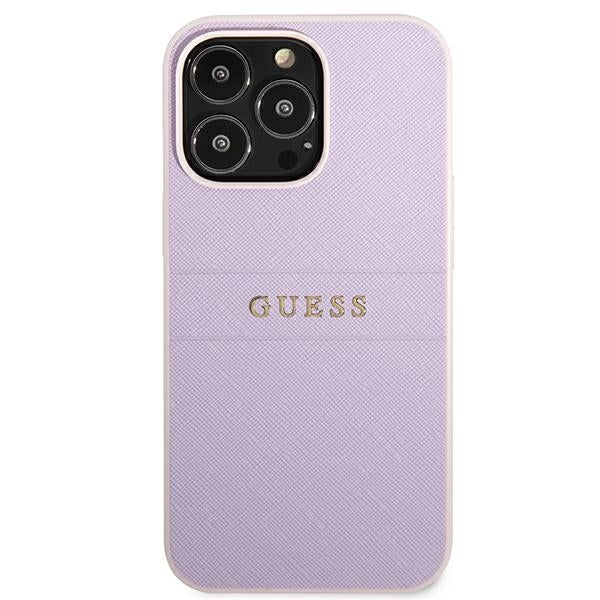 Guess Saffiano Hot Stamp & Metal Logo – „iPhone 13 Pro“ dėklas (violetinis)