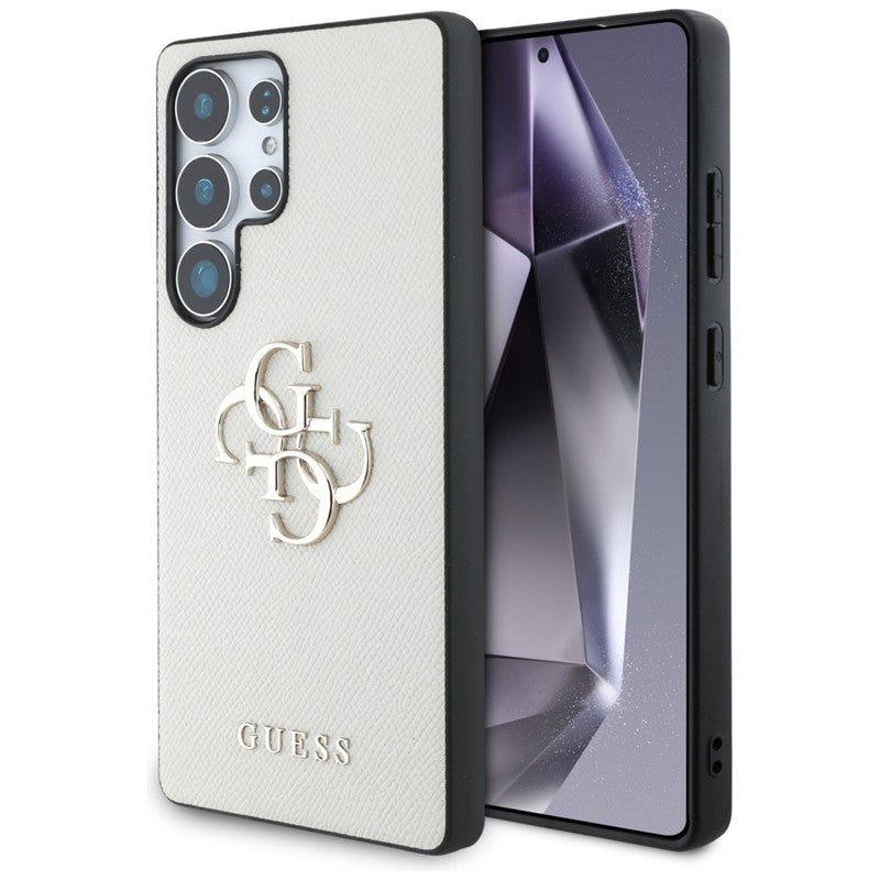 Guess Grūdėtas didelis 4G logotipas mažas klasikinis logotipas – dėklas Samsung Galaxy S25 Ultra (smėlio)