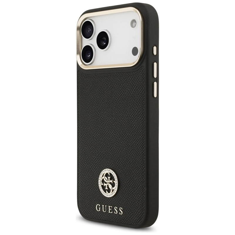 Guess Grūdėtas Strass Logotipas MagSafe dėklas iPhone 17 Pro Max (juodas)