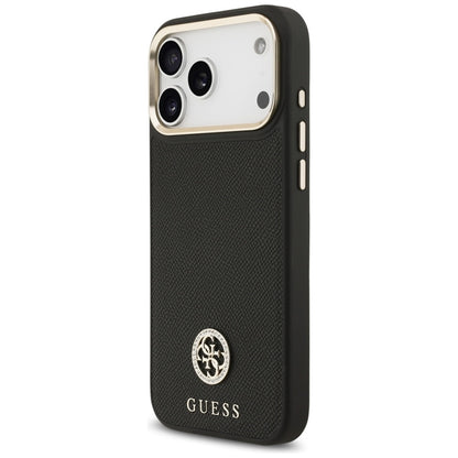 Guess Grūdėtas Strass Logotipas MagSafe dėklas iPhone 17 Pro Max (juodas)