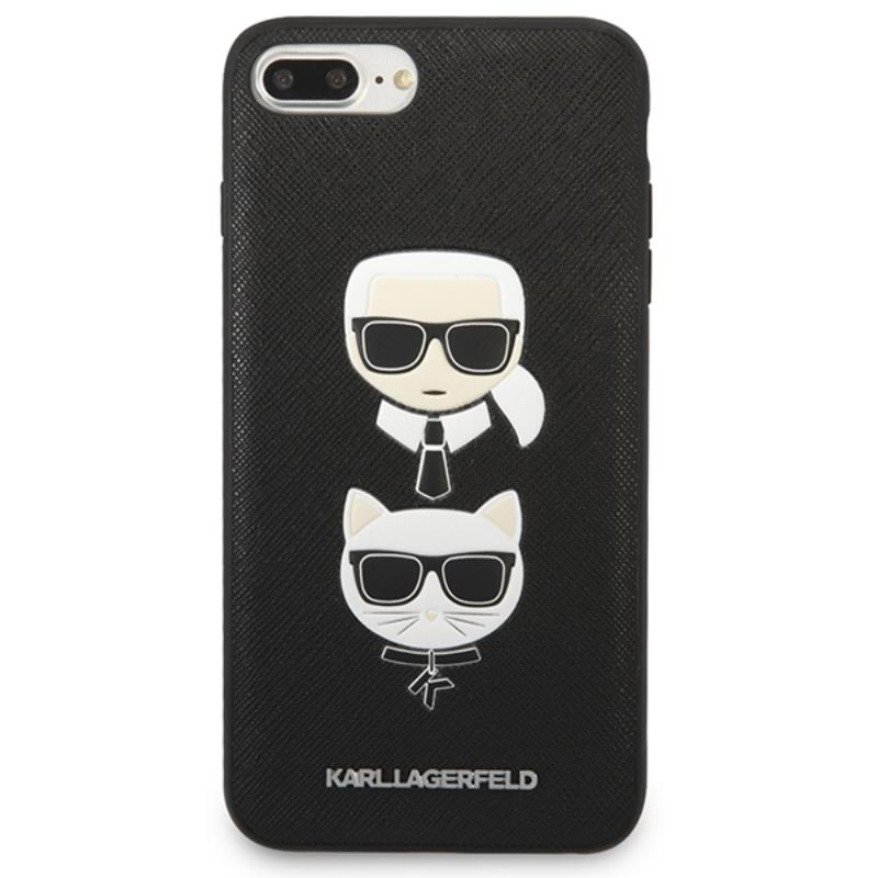 Karl Lagerfeld Saffiano Karl & Choupette Heads - Dėklas iPhone 8 Plus / 7 Plus (Juoda)