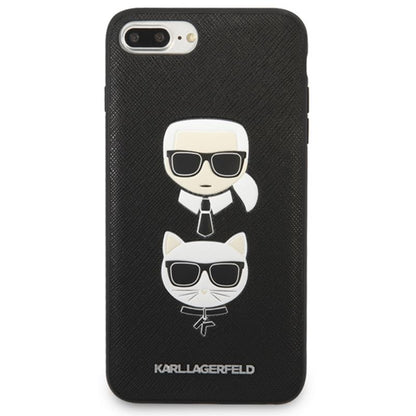Karl Lagerfeld Saffiano Karl & Choupette Heads - Dėklas iPhone 8 Plus / 7 Plus (Juoda)