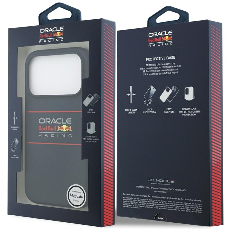 „Red Bull“ silikoninis dėklas „MagSafe“ su horizontaliai centruotu logotipu – „iPhone 17 Pro“ (tamsiai mėlynas)