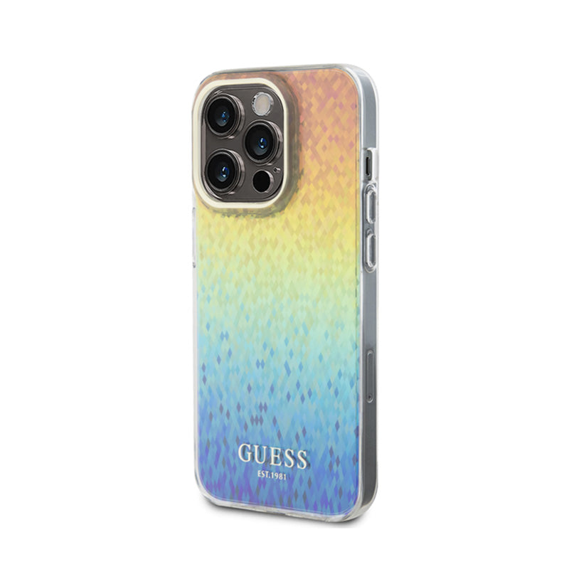 Guess IML Faceted Mirror Disco Iridescent – dėklas iPhone 15 Pro (vaivorykštės spalvos)
