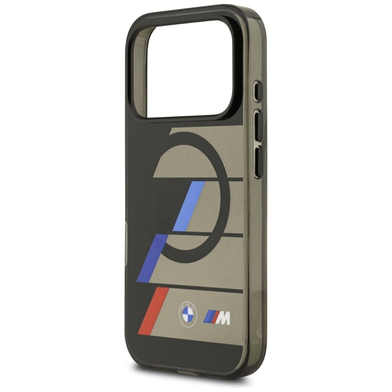BMW M IML metaliniai mygtukai su trispalvėmis linijomis, MagSafe - dėklas iPhone 17 Pro Max (juodas)