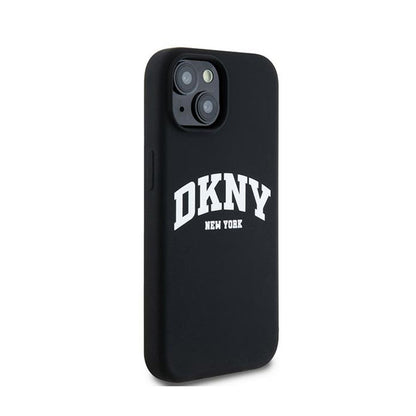 DKNY skystas silikonas baltas spausdintas logotipas MagSafe - dėklas, skirtas iPhone 15 Plus / 14 Plus (juodas)