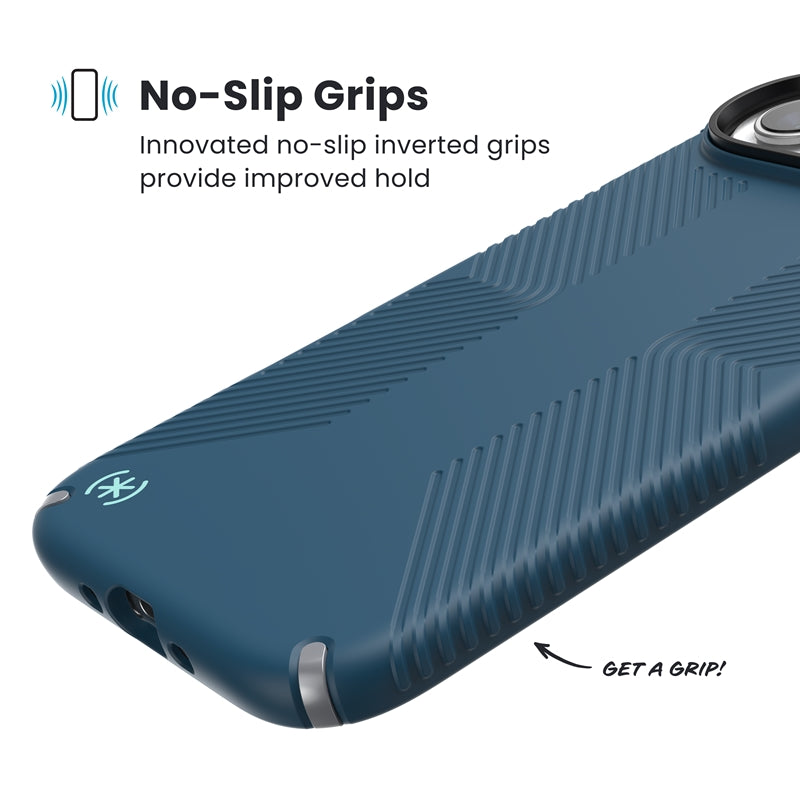Speck Presidio2 Grip MagSafe – iPhone dėklas (Deep Sea / Silver Metallic / Spell Blue)